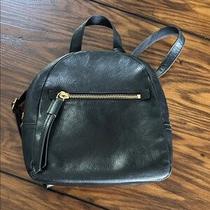 Fossil Black Leather Backpack with Gold Accents